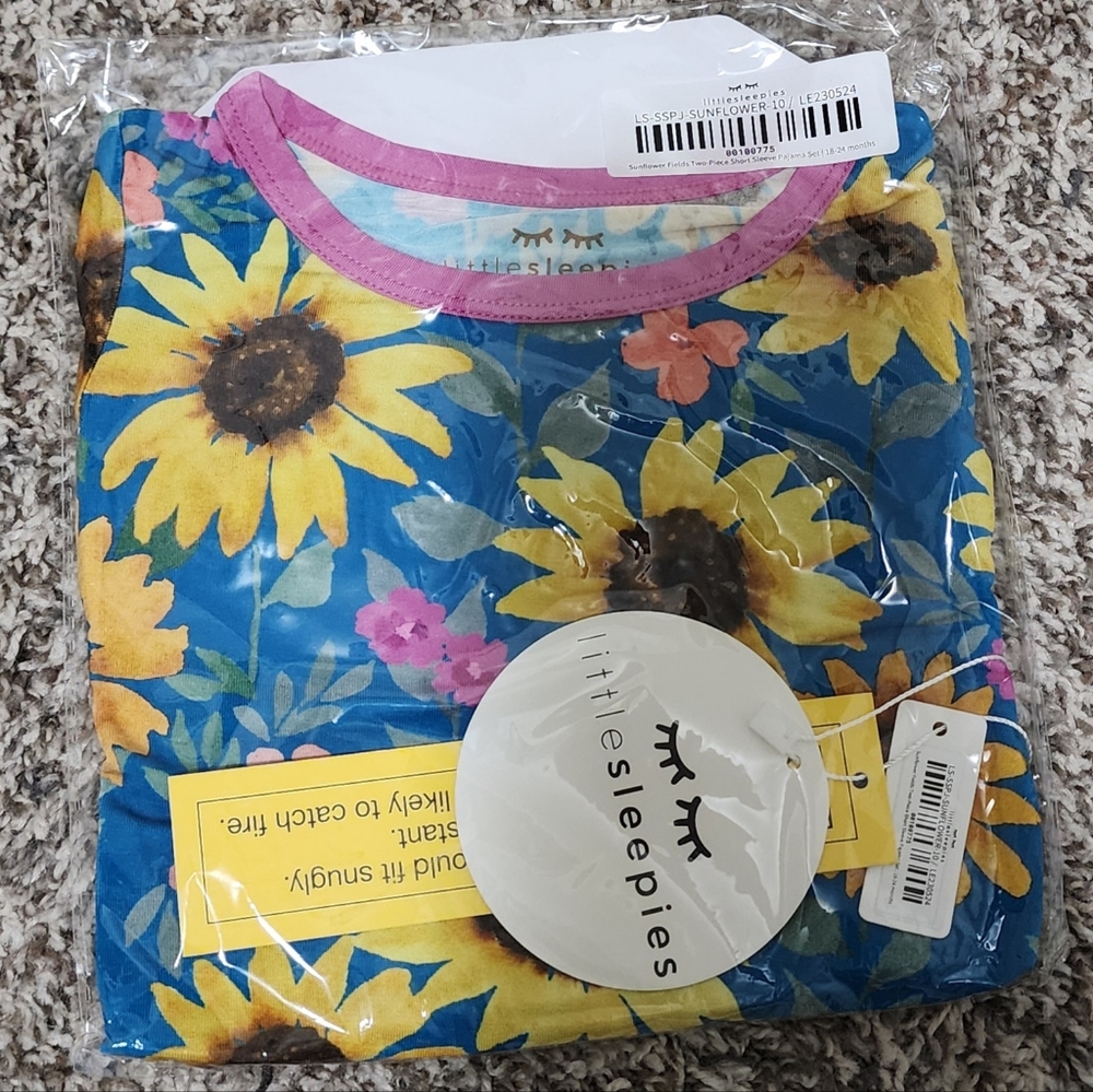 Little Sleepies Sunflower Blue Pajama Set 18-24 Months Short Sleeve